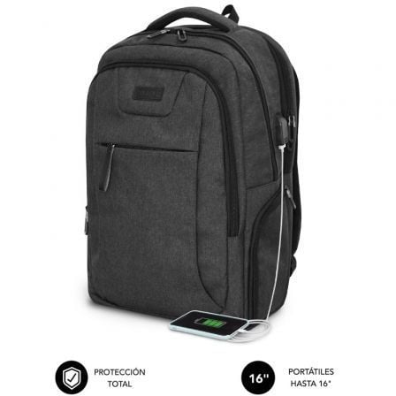 Mochila Subblim Professional Air Padding Backpack para Portátiles hasta 16'/ Puerto USB/ Negra