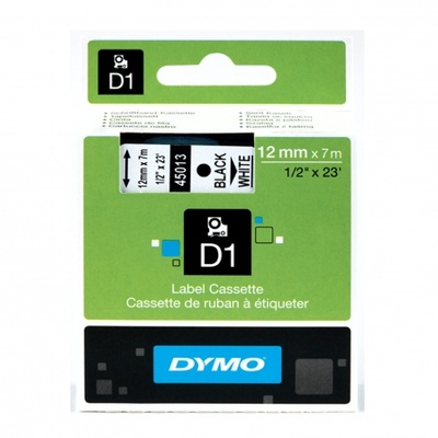 Cinta Rotuladora Adhesiva de Plástico Dymo D1 45013/ para Label Manager/ 12mm x 7m/ Negra-Blanca