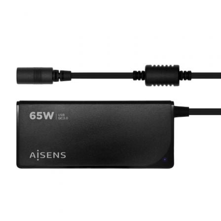 Cargador de Portátil Aisens ASLC-65WAUTO-BK/ 65W/ Automático/ 9 Conectores/ Voltaje 18.5-20V/ 1 USB QC3.0