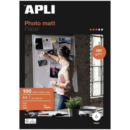 Papel Fotográfico Apli Matt 12626/ DIN A4/ 120g/ 100 Hojas/ Mate