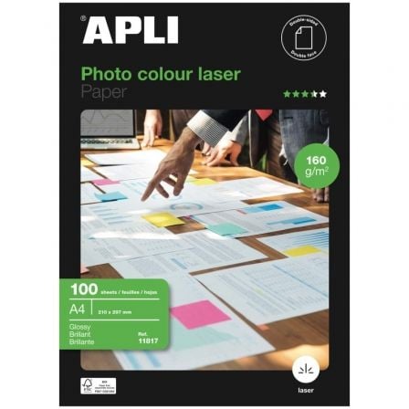 Papel Fotográfico Apli Colour Laser 11817/ DIN A4/ 160g/ 100 Hojas/ Brillante