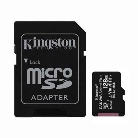 Tarjeta de Memoria Kingston CANVAS Select Plus 128GB microSD XC con Adaptador/ Clase 10/ 100MBs