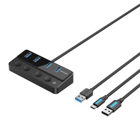 Hub USB 3.0 Vention CHWBF/ 4xUSB/ 1xUSB Tipo-C PD/ Incluye cable Carga USB Macho